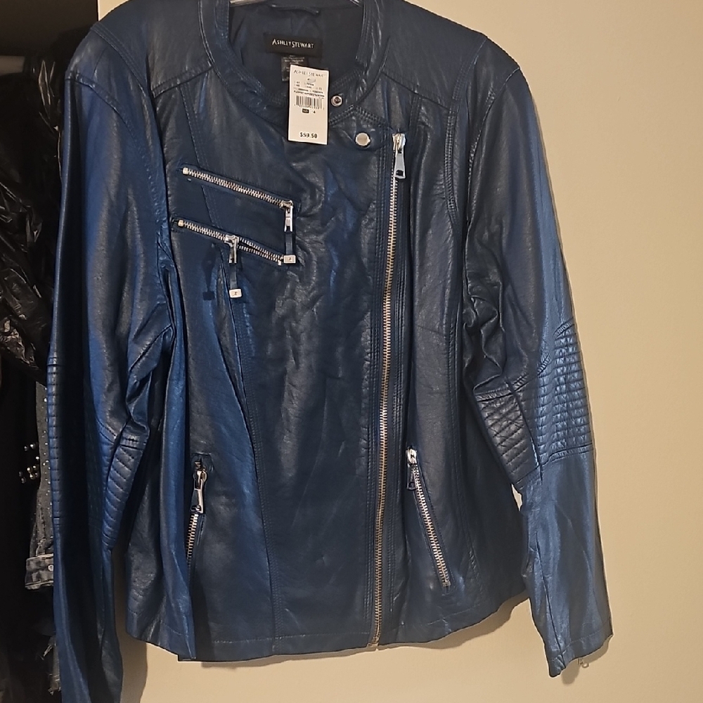 Ashley Stewart Blue Leather Motorcycle Jacket